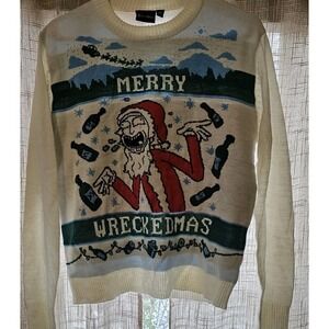 Rick and Morty Ugly Christmas Sweater Merry Wreckedmas Men's Medium Unisex New